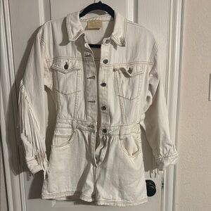 Judith March Cream Denim Romper with Fringe